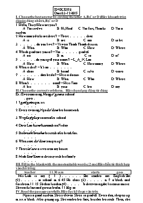 Đề thi thử học kỳ I môn Tiếng Anh Lớp 6 - Năm học 2015-2016